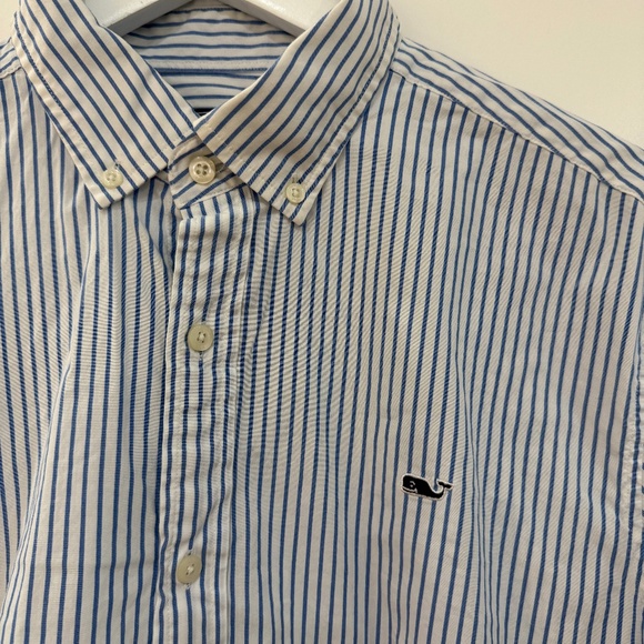 Vineyard Vines Shep & Ian Stretch Blue White Stripe LG Classic Fit Whale Shirt - Picture 1 of 6